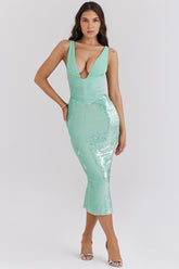 Thala Seafoam Sequin Corset Midi Dress | Dress In Beauty